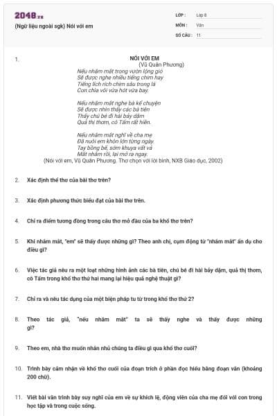 (Ngữ liệu ngoài sgk) Nói với em