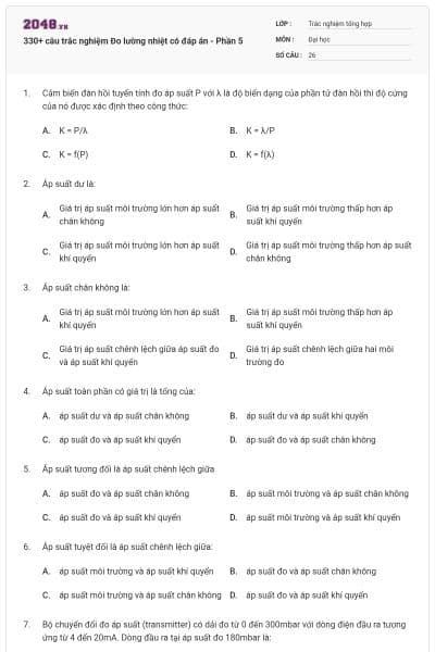 330+ câu trắc nghiệm Đo lường nhiệt có đáp án - Phần 5