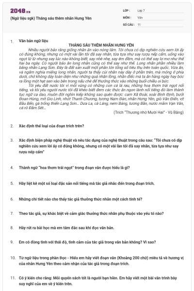 (Ngữ liệu sgk) Tháng sáu thèm nhãn Hưng Yên