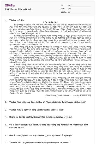 (Ngữ liệu sgk) Kí ức chiều quê