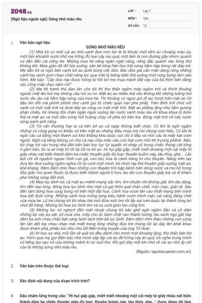 (Ngữ liệu ngoài sgk) Sóng nhớ màu rêu