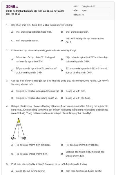 20 Bộ đề thi thử thpt quốc gia môn Vật Lí cực hay có lời giải (Đề số 2)
