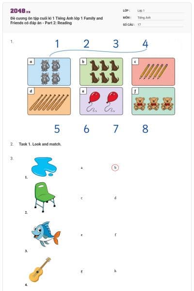 Đề cương ôn tập cuối kì 1 Tiếng Anh lớp 1 Family and Friends có đáp án - Part 2: Reading