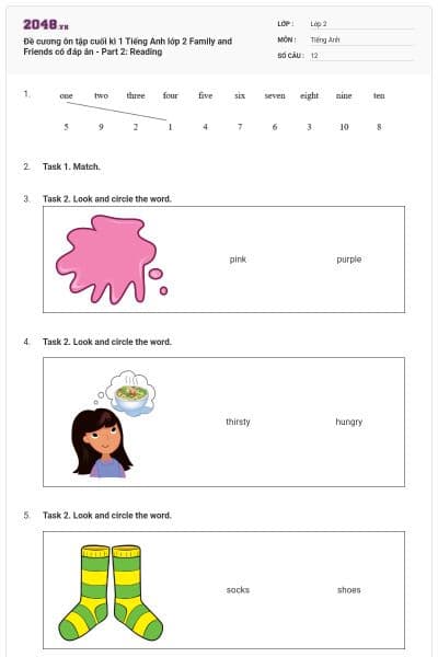 Đề cương ôn tập cuối kì 1 Tiếng Anh lớp 2 Family and Friends có đáp án - Part 2: Reading