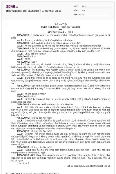 (Ngữ liệu ngoài sgk) Lão hà tiện (Hồi thứ nhất, lớp 5)