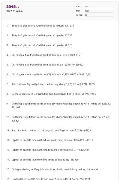 Bài 7: Tỉ lệ thức