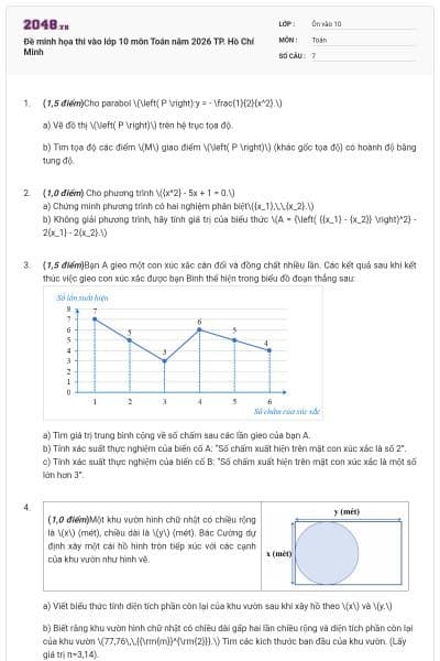 Đề minh họa thi vào lớp 10 môn Toán năm 2026 TP. Hồ Chí Minh