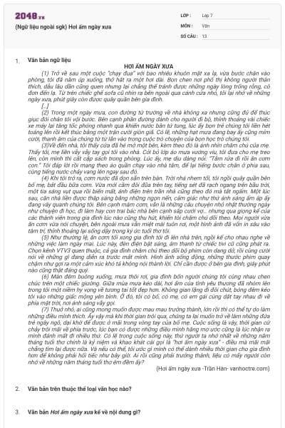 (Ngữ liệu ngoài sgk) Hơi ấm ngày xưa