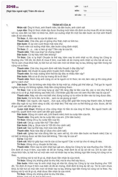 (Ngữ liệu ngoài sgk) Trăm đô của ai