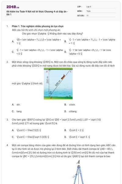Đề kiểm tra Toán 9 Kết nối tri thức Chương 4 có đáp án - Đề 1