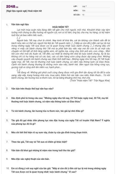 (Ngữ liệu ngoài sgk) Hoài niệm tết