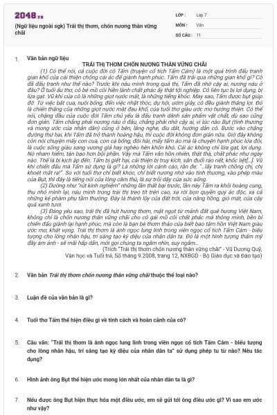 (Ngữ liệu ngoài sgk) Trái thị thơm, chốn nương thân vững chãi