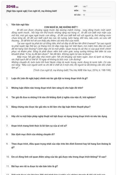 (Ngữ liệu ngoài sgk) Con nghĩ đi, mẹ không biết!