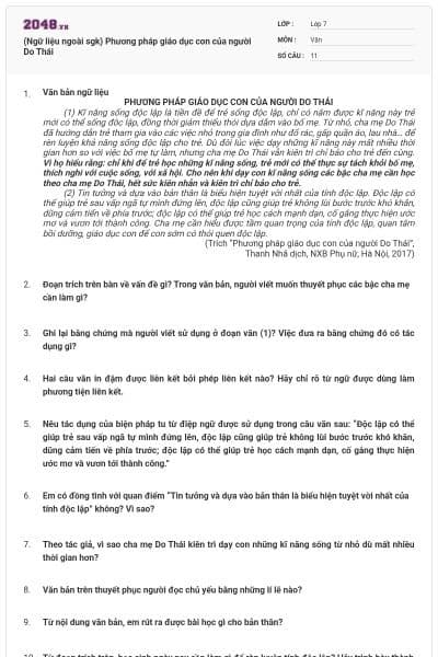 (Ngữ liệu ngoài sgk) Phương pháp giáo dục con của người Do Thái