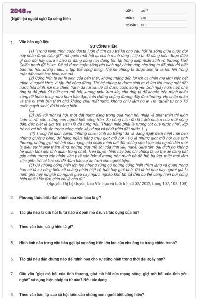 (Ngữ liệu ngoài sgk) Sự cống hiến