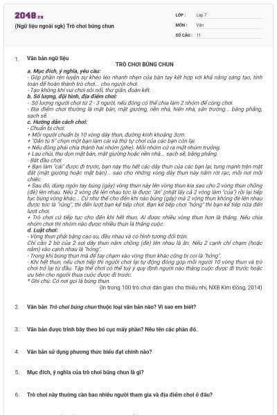 (Ngữ liệu ngoài sgk) Trò chơi búng chun