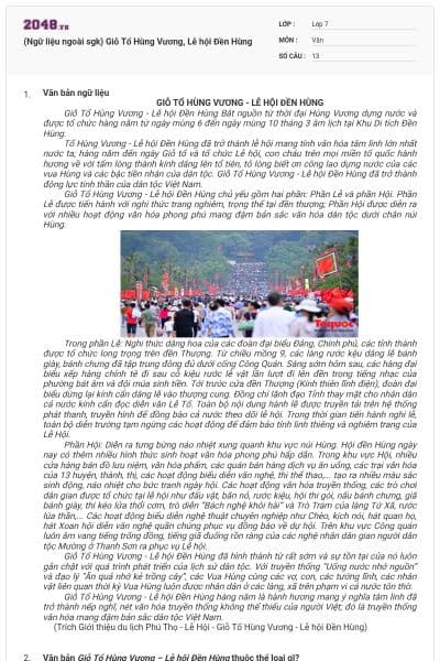 (Ngữ liệu ngoài sgk) Giỗ Tổ Hùng Vương, Lễ hội Đền Hùng