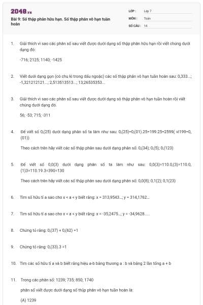 Bài 9: Số thập phân hữu hạn. Số thập phân vô hạn tuần hoàn