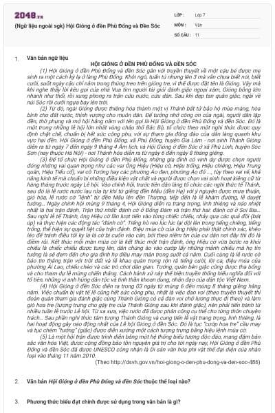 (Ngữ liệu ngoài sgk) Hội Gióng ở đền Phù Đổng và Đền Sóc