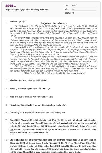 (Ngữ liệu ngoài sgk) Lễ hội đình làng Hải Châu