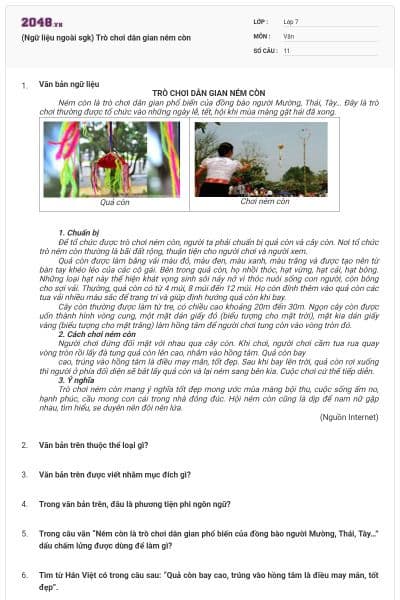 (Ngữ liệu ngoài sgk) Trò chơi dân gian ném còn