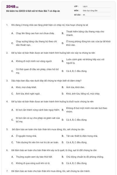 Đề kiểm tra GDCD 6 Kết nối tri thức Bài 7 có đáp án