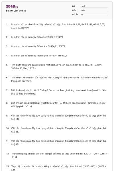 Bài 10: Làm tròn số