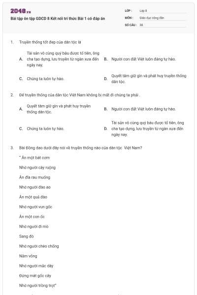 Bài tập ôn tập GDCD 8 Kết nối tri thức Bài 1 có đáp án