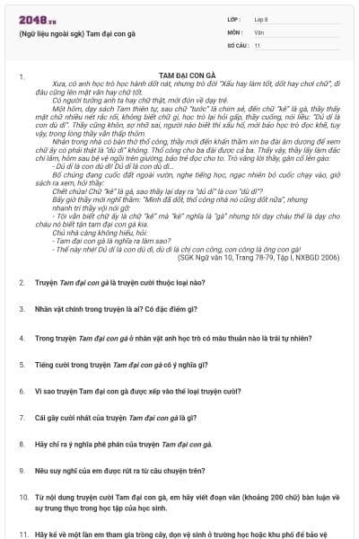 (Ngữ liệu ngoài sgk) Tam đại con gà