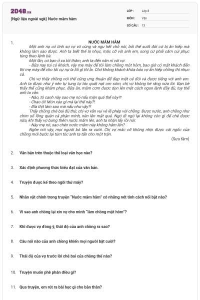 (Ngữ liệu ngoài sgk) Nước mắm hâm