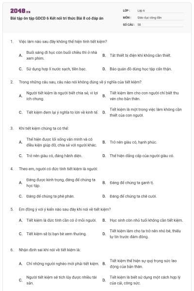 Bài tập ôn tập GDCD 6 Kết nối tri thức Bài 8 có đáp án