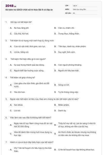 Đề kiểm tra GDCD 6 Kết nối tri thức Bài 8 có đáp án