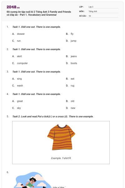 Đề cương ôn tập cuối kì 2 Tiếng Anh 3 Family and Friends có đáp án - Part 1. Vocabulary and Grammar