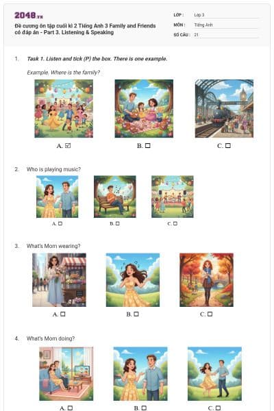 Đề cương ôn tập cuối kì 2 Tiếng Anh 3 Family and Friends có đáp án - Part 3. Listening & Speaking