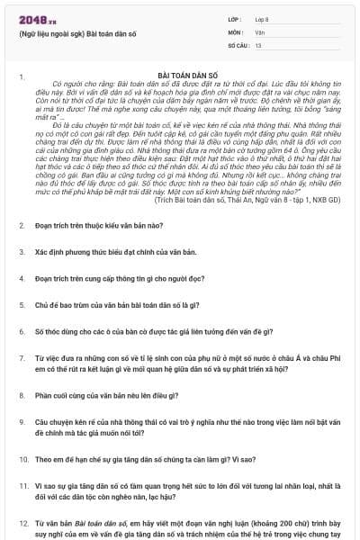 (Ngữ liệu ngoài sgk) Bài toán dân số