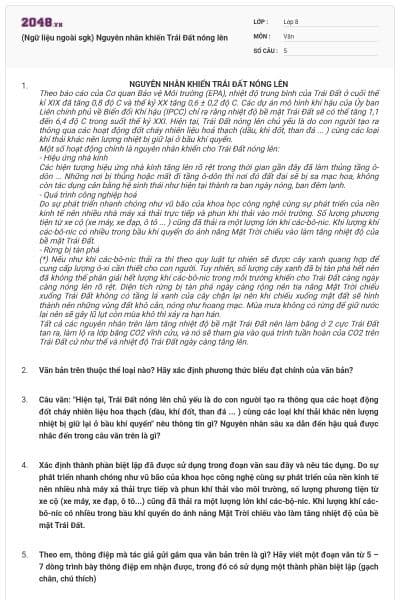 (Ngữ liệu ngoài sgk) Nguyên nhân khiến Trái Đất nóng lên