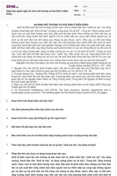 (Ngữ liệu ngoài sgk) An ninh môi trường và hòa bình ở Biển Đông
