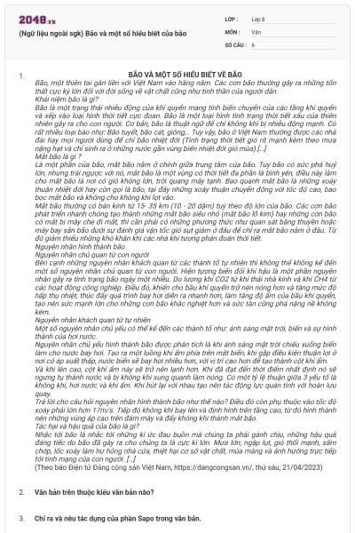 (Ngữ liệu ngoài sgk) Bão và một số hiểu biết của bão