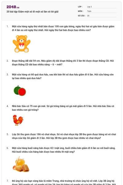 20 bài tập Giảm một số đi một số lần có lời giải