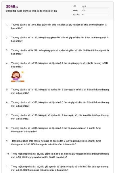20 bài tập Tăng giảm số chia, số bị chia có lời giải