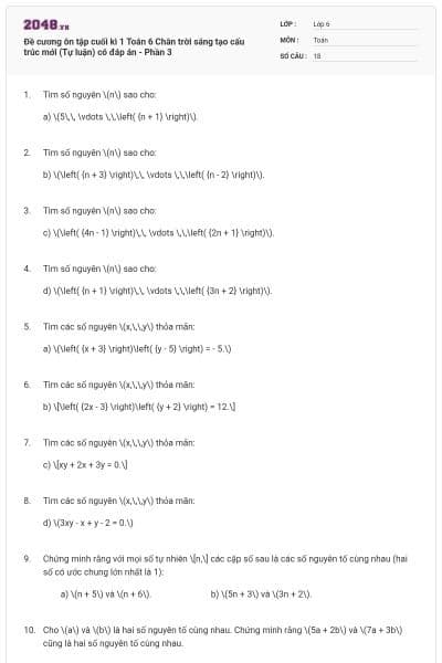 Đề cương ôn tập cuối kì 1 Toán 6 Chân trời sáng tạo cấu trúc mới (Tự luận) có đáp án - Phần 3