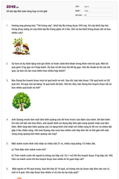 20 bài tập Bài toán tổng hợp có lời giải