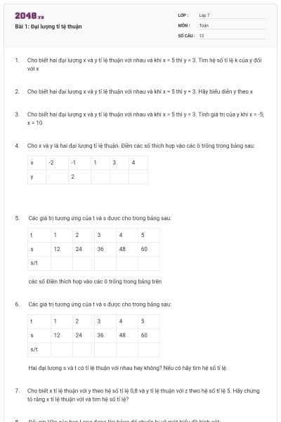 Bài 1: Đại lượng tỉ tệ thuận