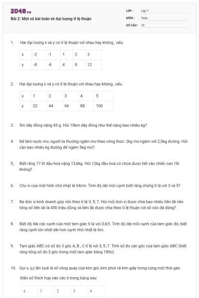 Bài 2: Một số bài toán về đại lượng tỉ lệ thuận