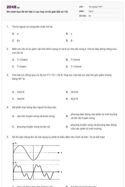 Đề minh họa đề thi Vật Lí cực hay có lời giải (Đề số 10)