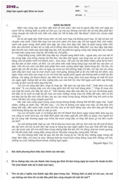 (Ngữ liệu ngoài sgk) Khúc ba mươi