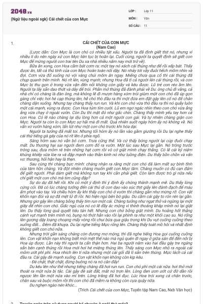 (Ngữ liệu ngoài sgk) Cái chết của con Mực