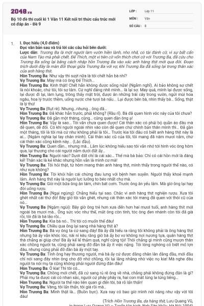 Bộ 10 đề thi cuối kì 1 Văn 11 Kết nối tri thức cấu trúc mới có đáp án - Đề 9