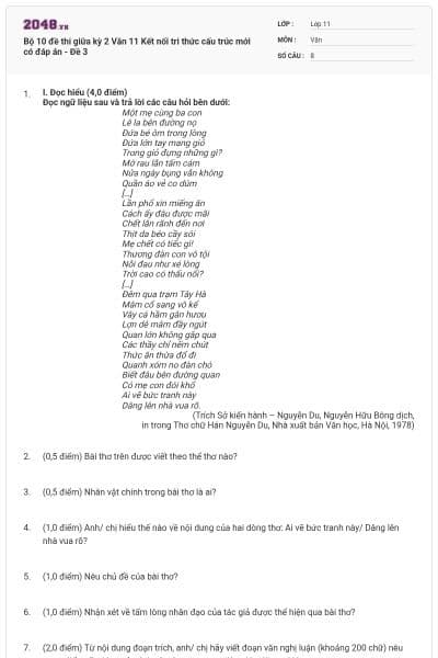 Bộ 10 đề thi giữa kỳ 2 Văn 11 Kết nối tri thức cấu trúc mới có đáp án - Đề 3