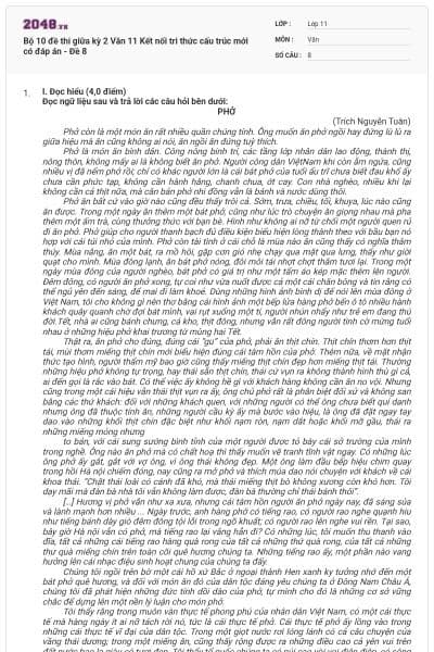 Bộ 10 đề thi giữa kỳ 2 Văn 11 Kết nối tri thức cấu trúc mới có đáp án - Đề 8